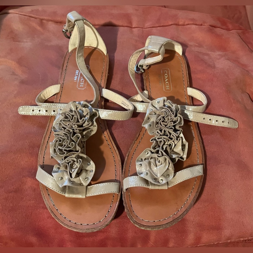 Coach Beige Silver Rose Sandals